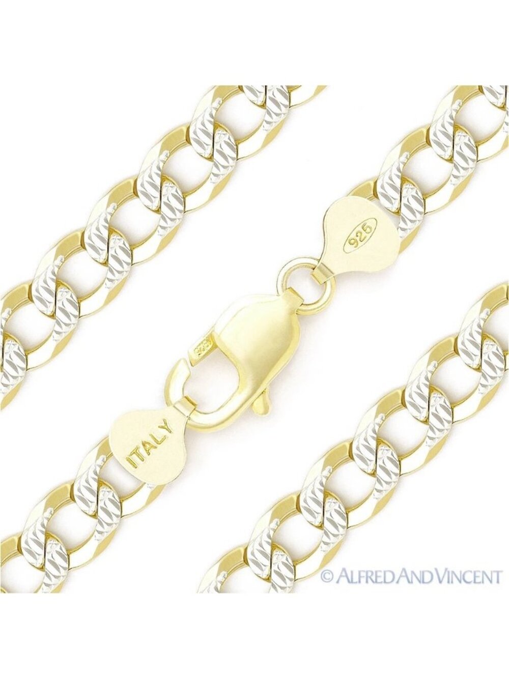 10.5mm Cuban Pave Link 925 Sterling Silver 14k Yellow Gold-Plated Chain Necklace